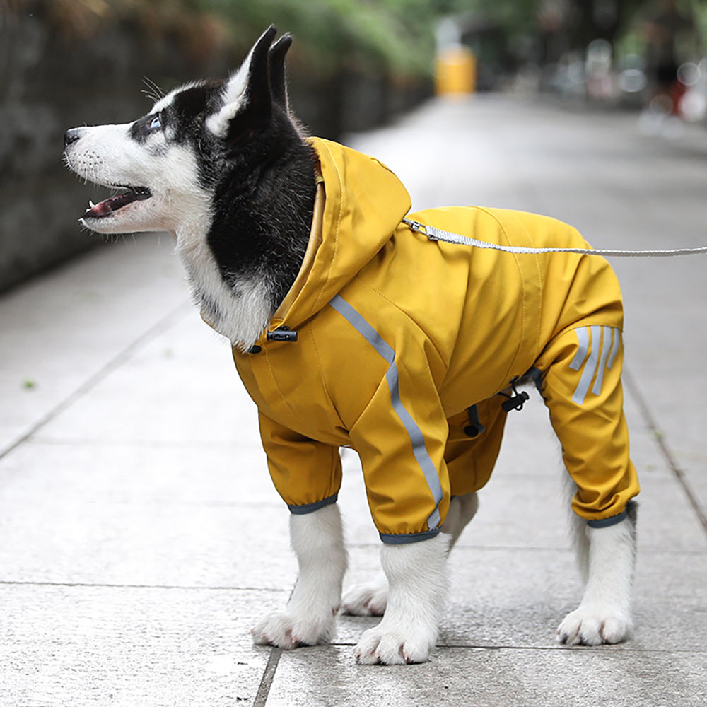 Hunderegenmantel mit reflektierender, wasserdichter Hunderegenjacke mit Kapuze, Leinenloch, reflektierendem Band für kleine mittelgrosse Hunde, leichte Welpenkleidung