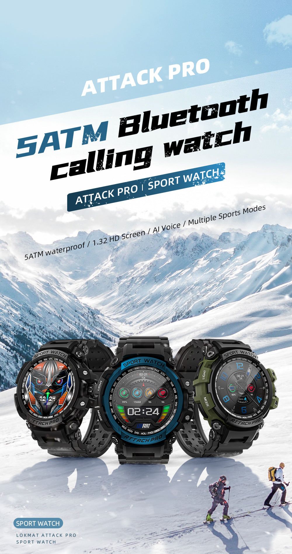 Smartwatch Drei-Proof-Outdoor-Sport und Bluetooth-Anrufe