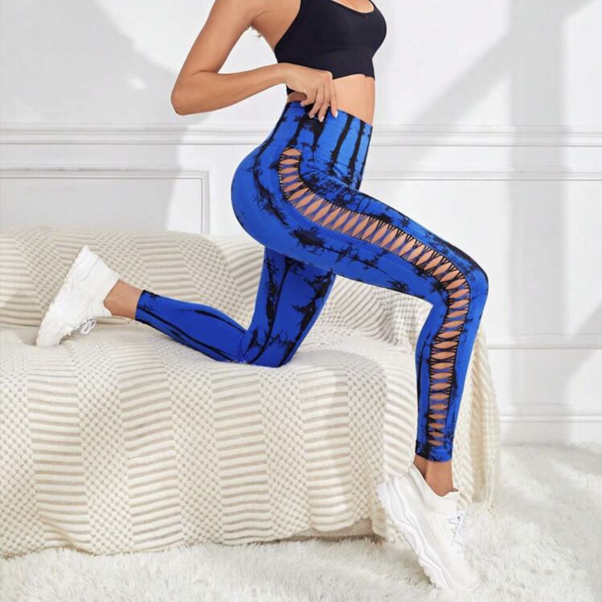 Hohle Krawatte Farbstoff bedruckte Yoga-Hose mit hoher Taille Hintern Aufzug Nahtlose Sport Gym Fitness-Leggings schlanke Hosen für Frauen enge Hosen