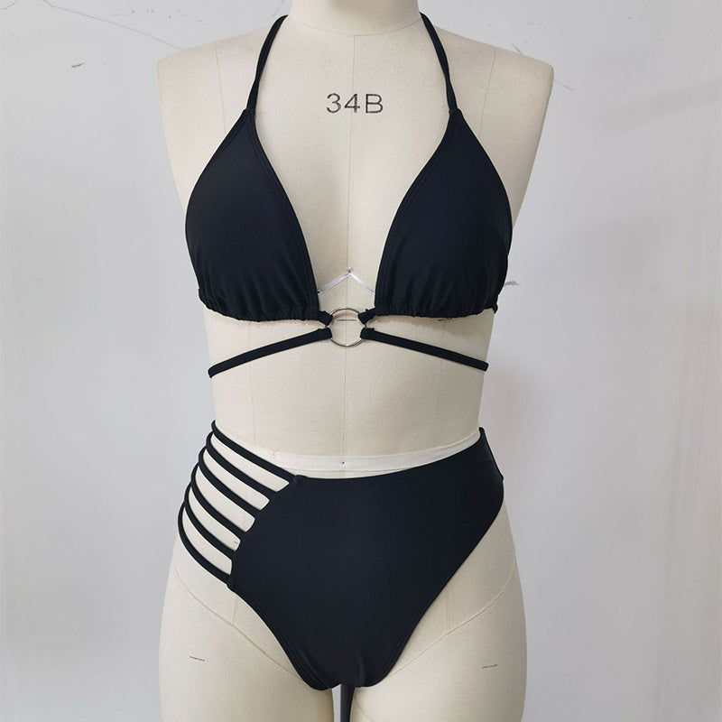 Zweiteiliges Neckholder-Bikini-Badeanzug-Set mit Leopardenmuster und Ausschnitten für den Sommer, Strand, Damenbekleidung