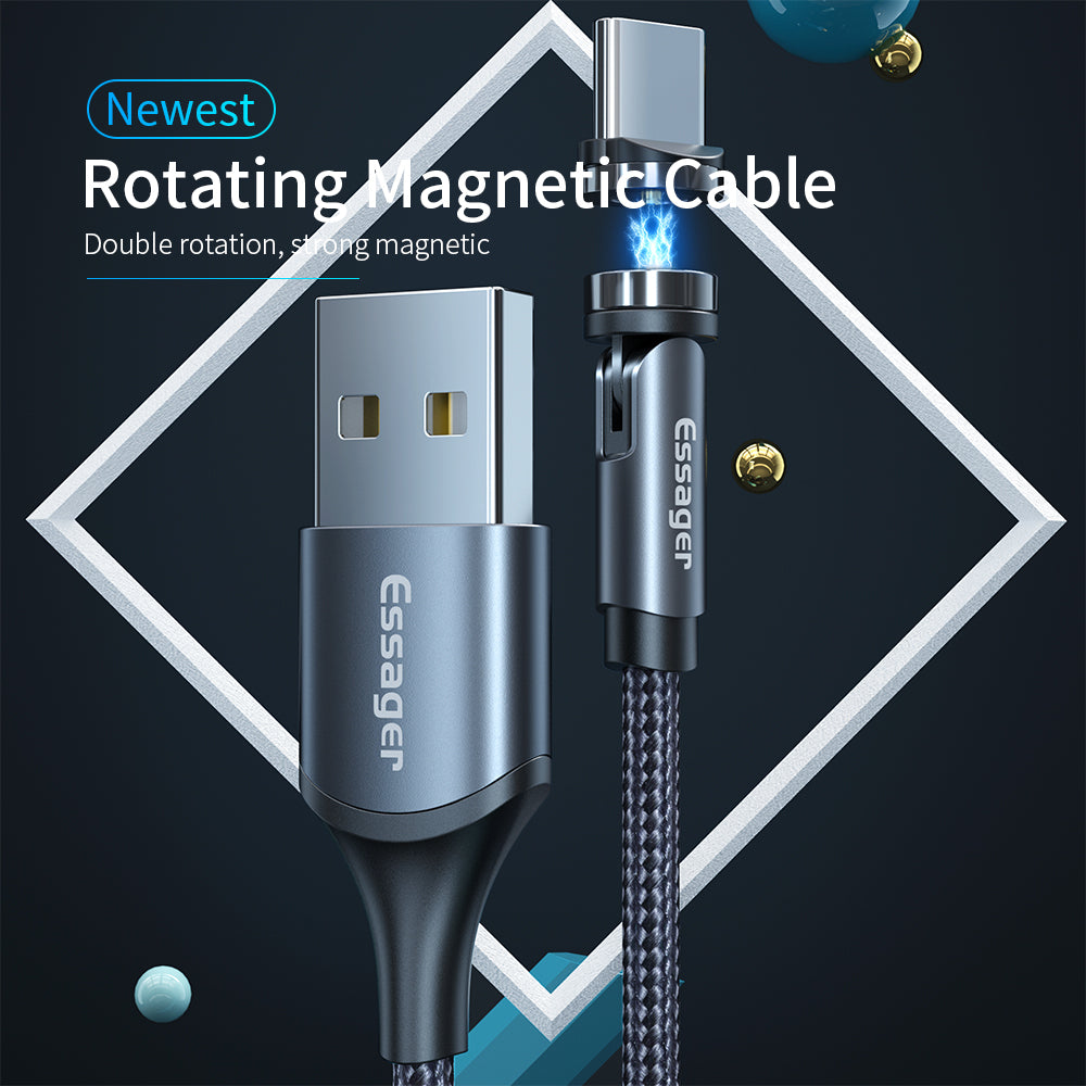 Essager magnetisches Kabel um 360 Grad drehbar USB-Type-C-Ladekabel, Schnelllade-Magnet-Ladekabel, um 540 Grad drehbares Mikro-Magnetkabel