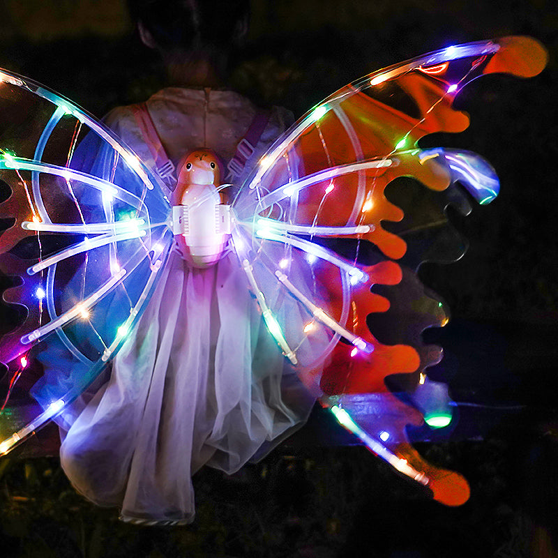 Mädchen Elektrische Schmetterlingsflügel mit Lichtern Glühende glänzende Verkleidung Bewegliche Feenflügel für Geburtstag Hochzeit Weihnachten Halloween