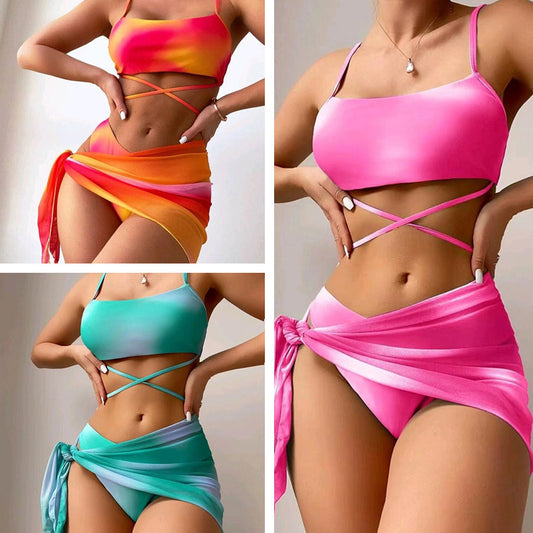 3 Stück Krawatte Farbstoff druck Bikini mit kurzem Rock Sommer Strand Sexy Bademode Damen bekleidung